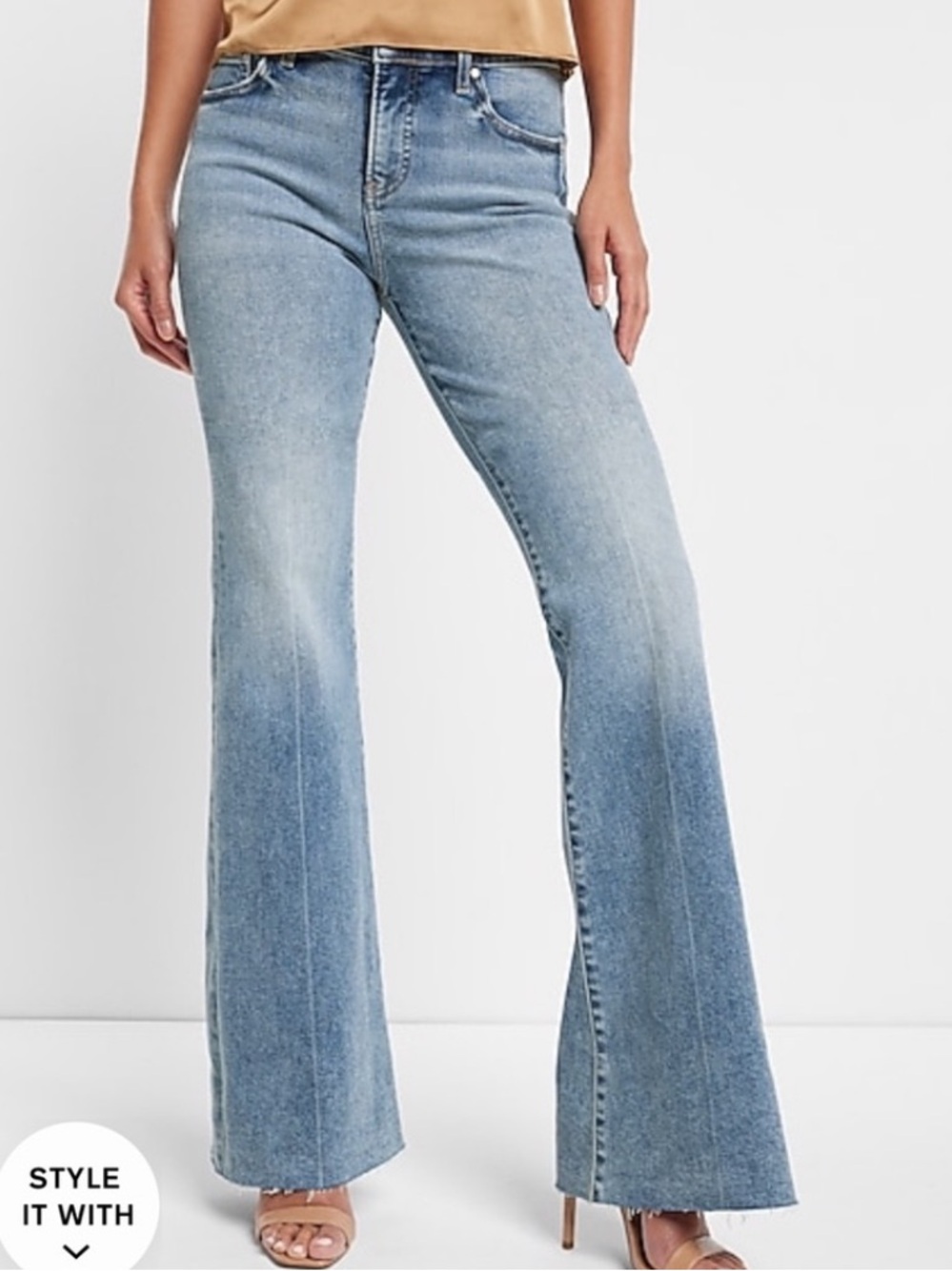 NEW Express 70s Flare Mid Rise Jeans Medium Wash Raw Hem 4R